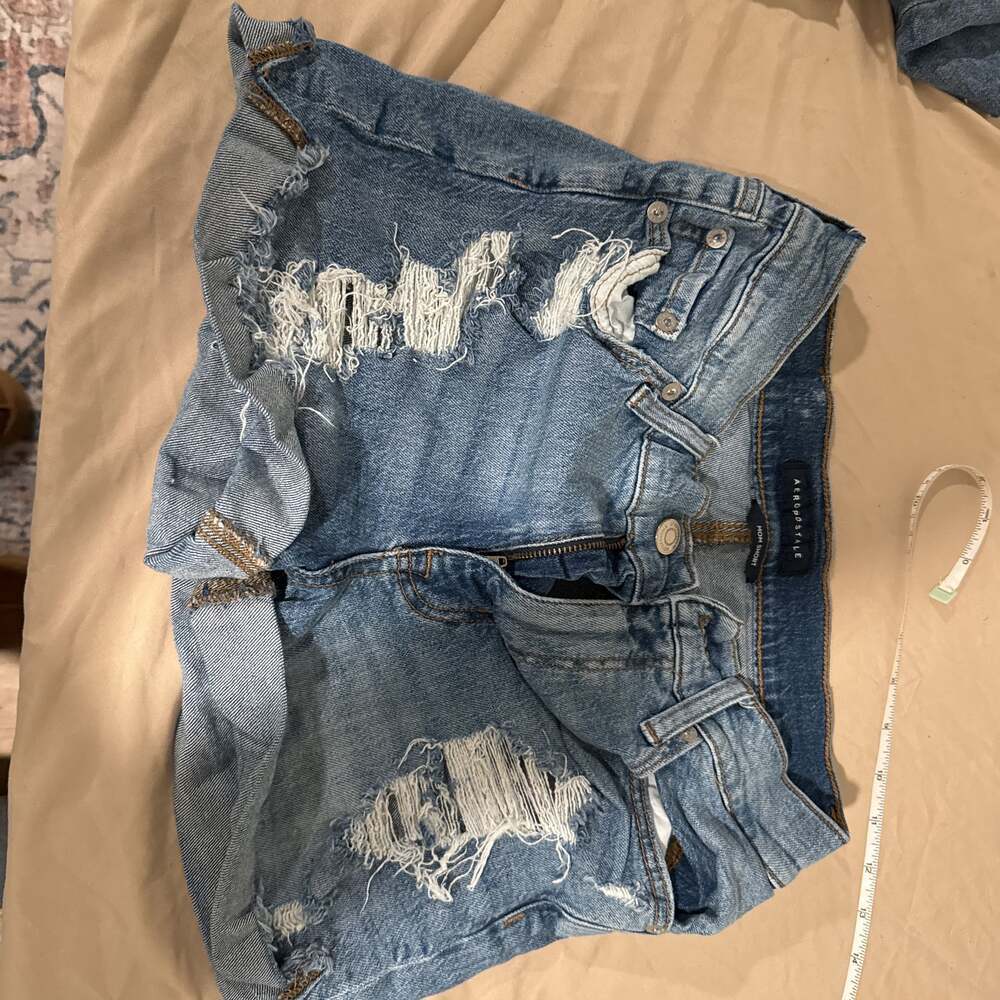American Eagle Super Stretch Hi Rise Shortie Distressed Shorts Denim Women's 6